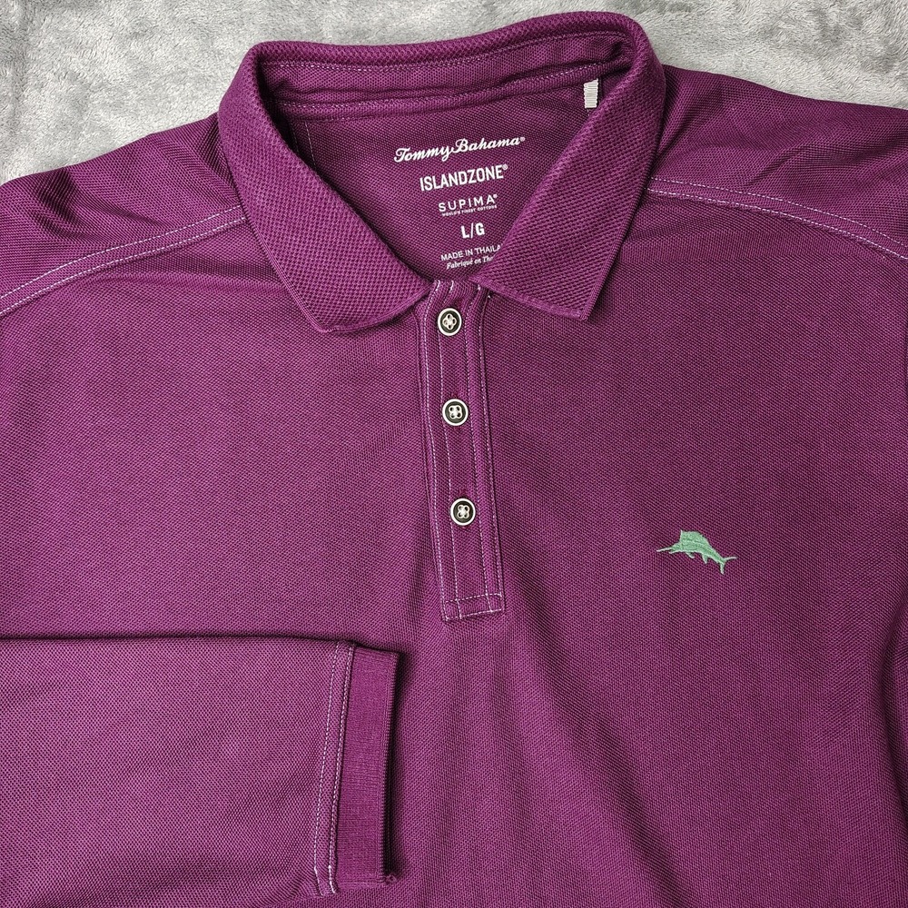 Tommy Bahama Polo Shirt Mens L Purple The Emfielder Island Zone Supima Golf L/S‎